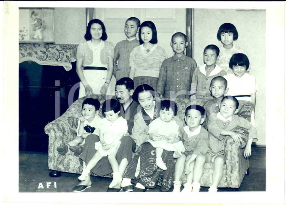 Fotografia d epoca originale 1941 NAGASAKI Propaganda demografica Matojoro SAIRODO e i suoi 17 figli 1