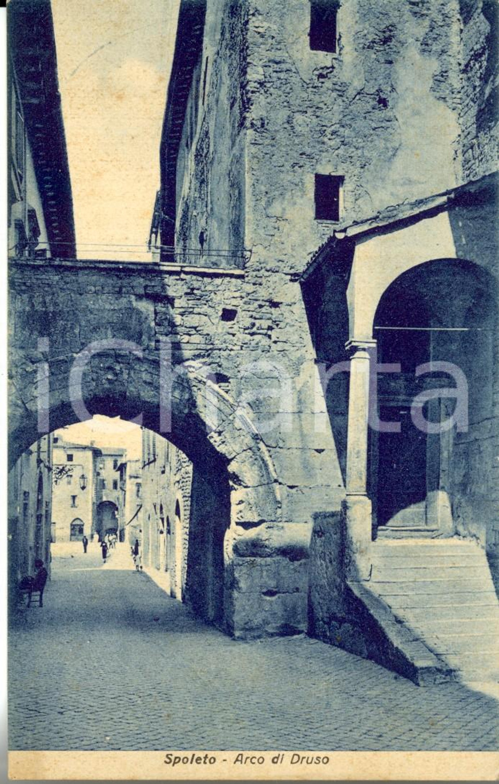 Cartolina originale da collezione 1938 SPOLETO (PG) L'arco di DRUSO *Cartolina ANIMATA FP NV 1