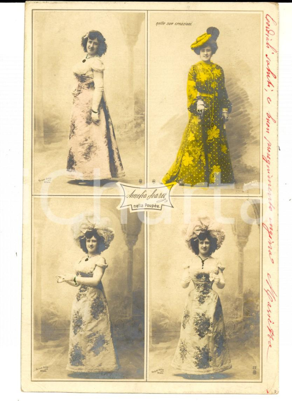 Cartolina originale da collezione 1903 TEATRO Amelia SOAREZ nella PoupÃ©e  - Costumi di scena *Cartolina FP VG 1