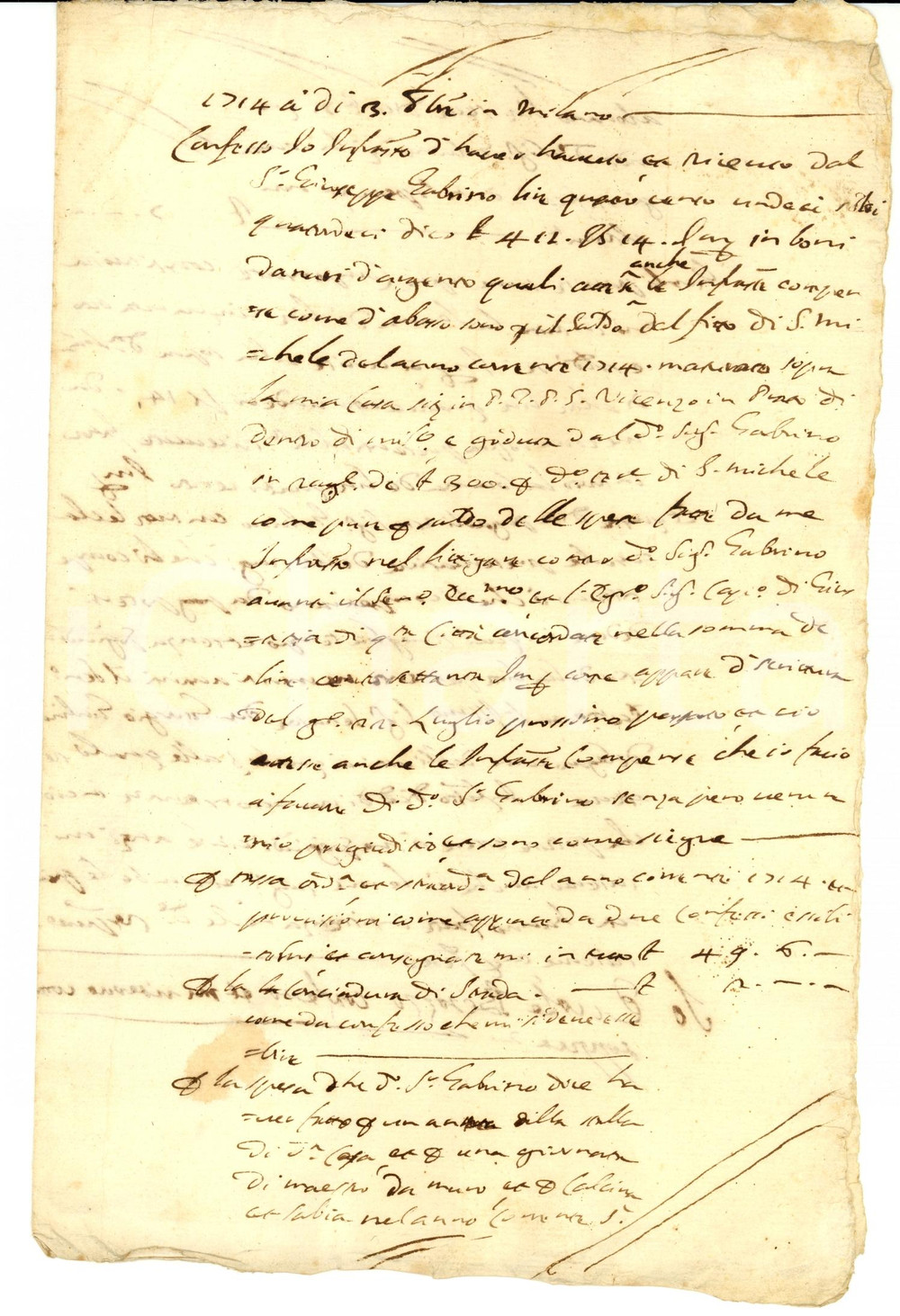 Documento originale, autentico 1714 MILANO via San Vincenzo  Ercole BESOZZI affitta casa a Giuseppe GABRINO 1