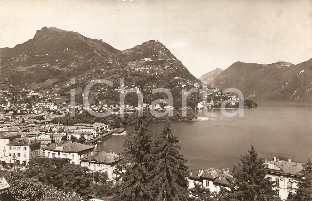 Cartolina originale da collezione 1954 LUGANO (Svizzera) Il lago e Monte BRA - Veduta panoramica *Cartolina FP VG 1