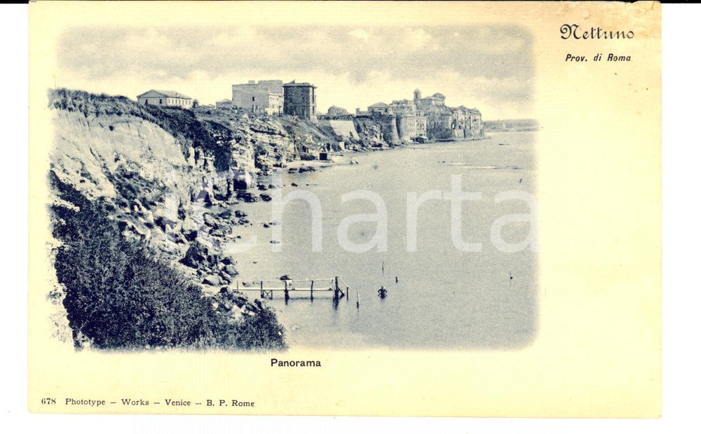Cartolina originale da collezione 1900 ca NETTUNO (RM) Veduta del paese dalla costa *Cartolina FP NV 1