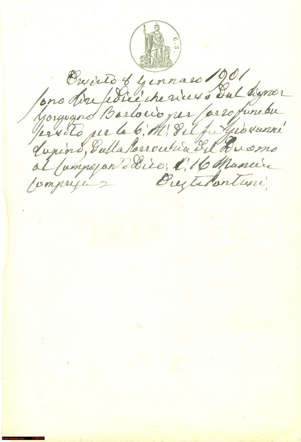 Documento originale, autentico 1901 ORVIETO TR Carro funebre per Giovanni LUPINO 1