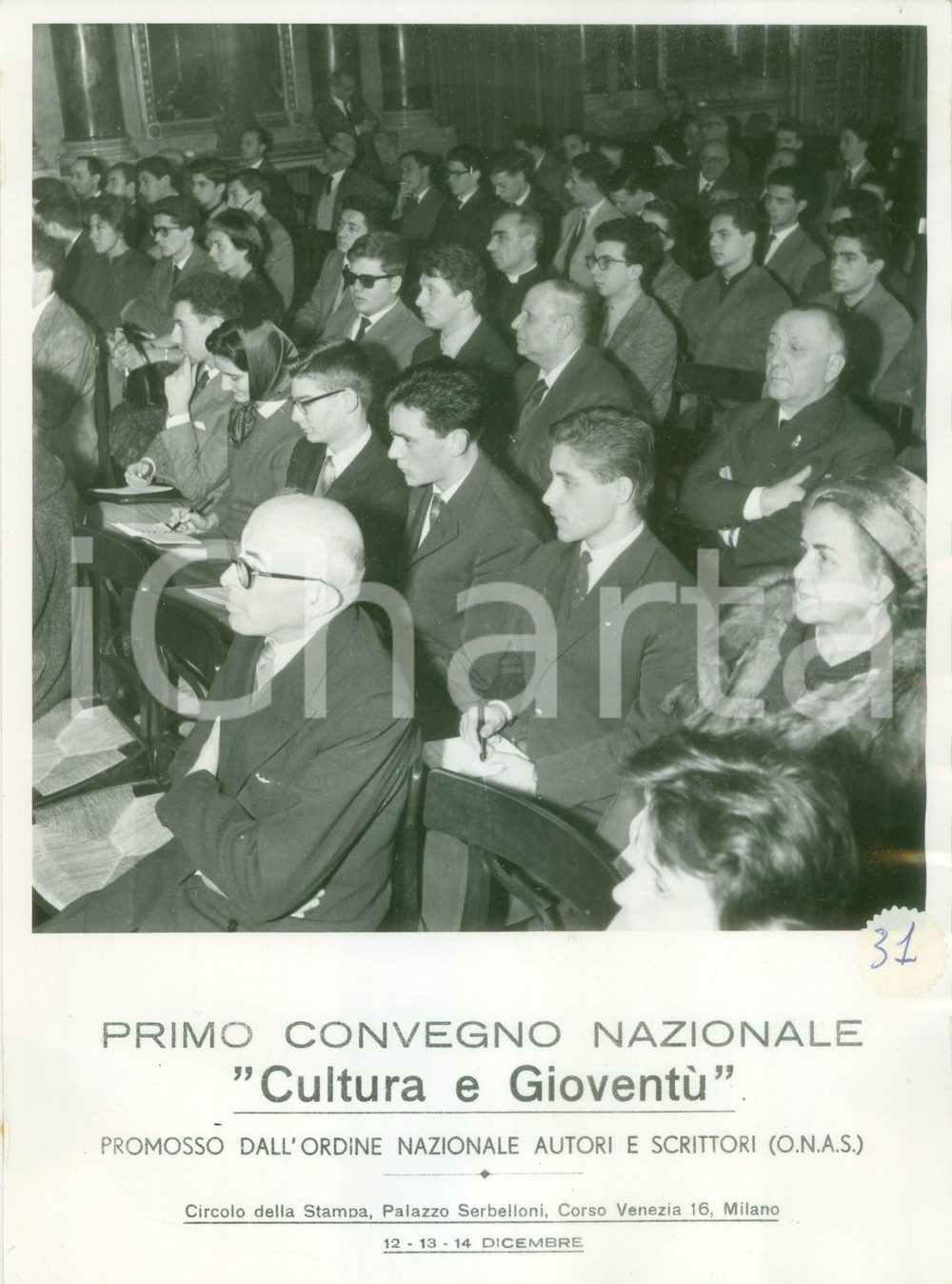 Fotografia d epoca originale 1959 MILANO Primo Convegno Nazionale Cultura e GioventÃ¹ O.N.A.S. Platea FOTO 1