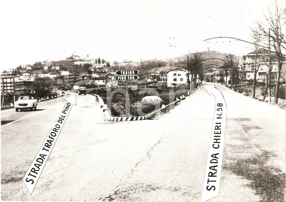 Cartolina originale da collezione 1960 ca PINO TORINESE Panorama e indicazioni stradali DITTA ROSATI *Cartolina FG 1