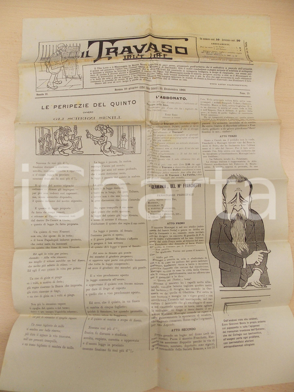 Giornale, rivista storica 1901 TRAVASO DELLA DOMENICA Le peripezie del quinto Giornale satirico 1