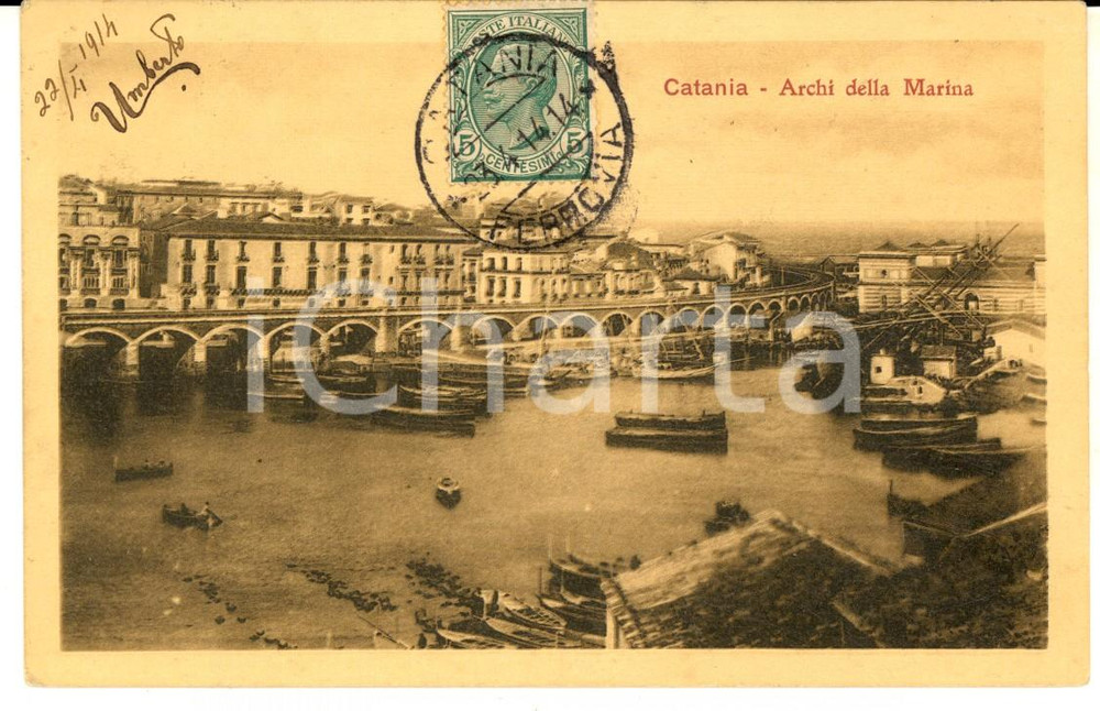 Cartolina originale da collezione 1914 CATANIA Veduta panoramica con gli archi della marina Cartolina FP VG 1