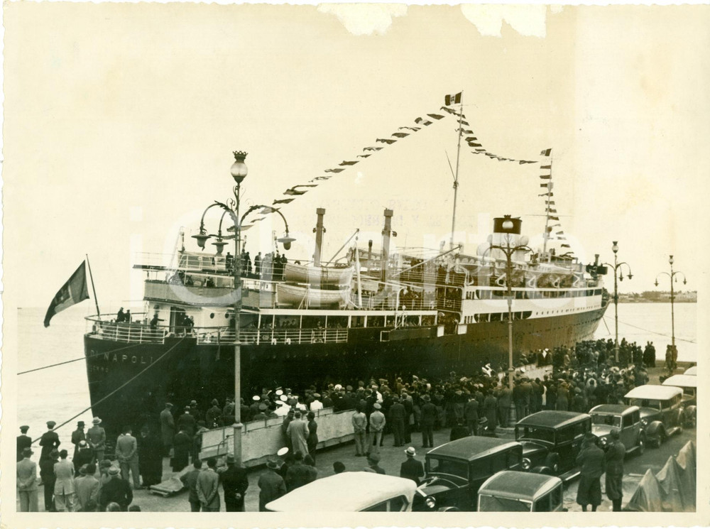 Fotografia d epoca originale 1936 TRIPOLI Attracco piroscafo CITTA  DI NAPOLI Associaz Progresso Scienze FOTO 1