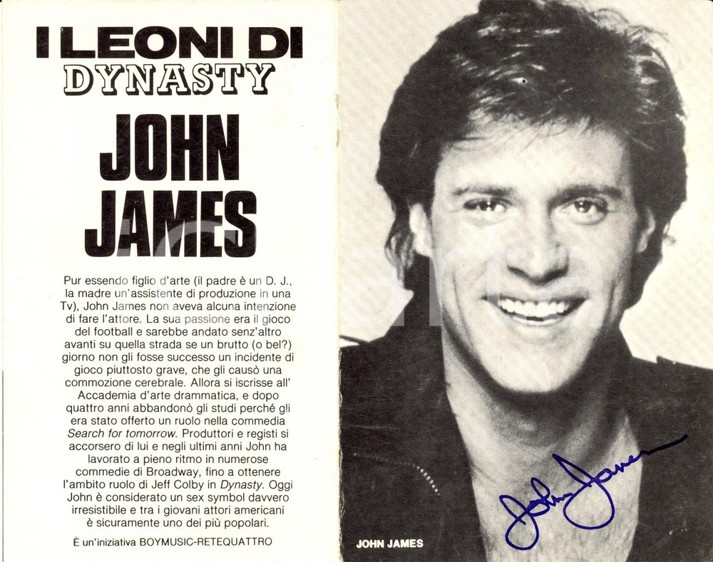 Cartolina originale da collezione 1985 LEONI DYNASTY Cartolina con autografo JOHN JAMES 1