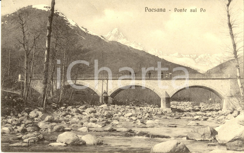 Cartolina originale da collezione 1920 ca PAESANA (CN) Il ponte sul fiume PO *Cartolina postale FP NV ANIMATA 1