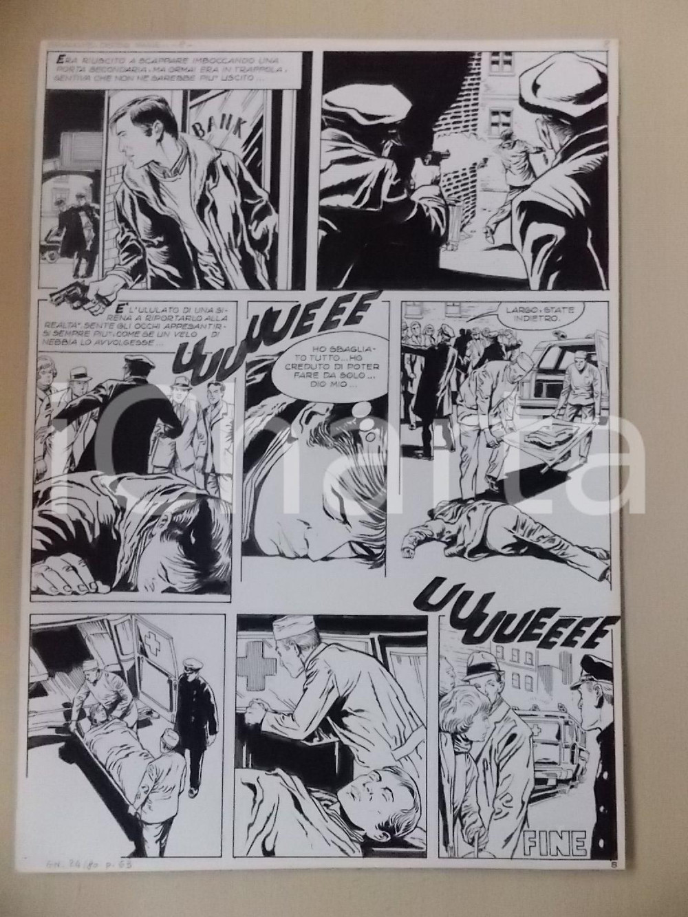 Opera d’arte autentica 1970 ca SPIACENTE DOTTOR MAINE Luciano BERNASCONI Ambulanza Tavola originale 1