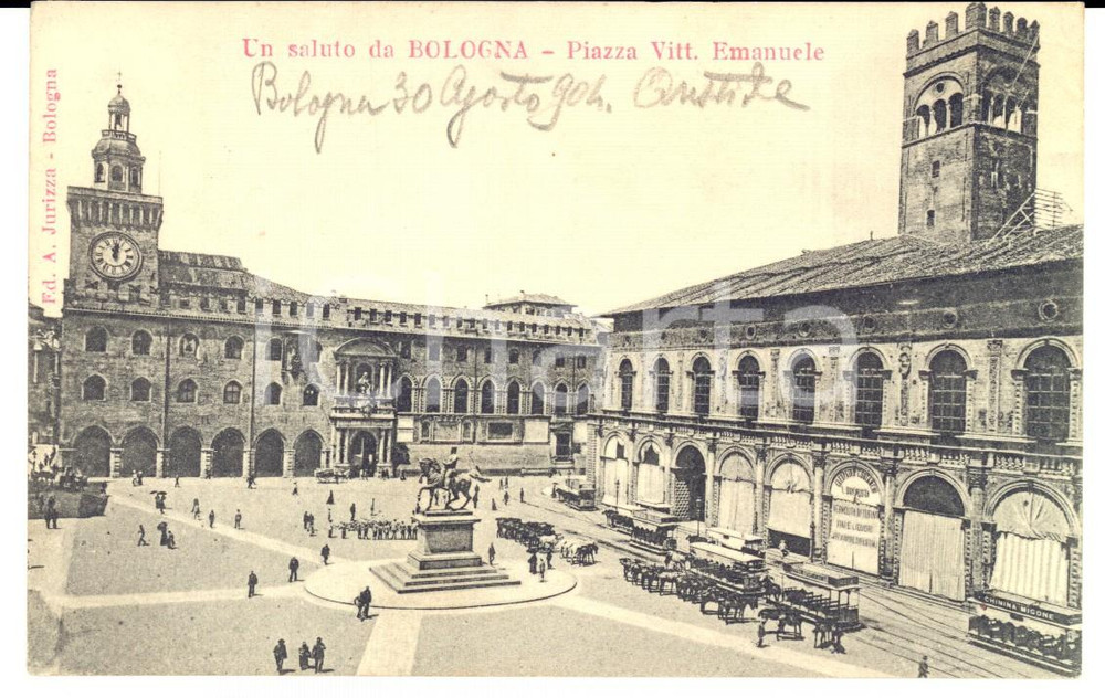 Autografo originale 1904 BOLOGNA Piazza Vittorio Emanuele *Autografo Aristide BIGLIONE DI VIARIGI 1