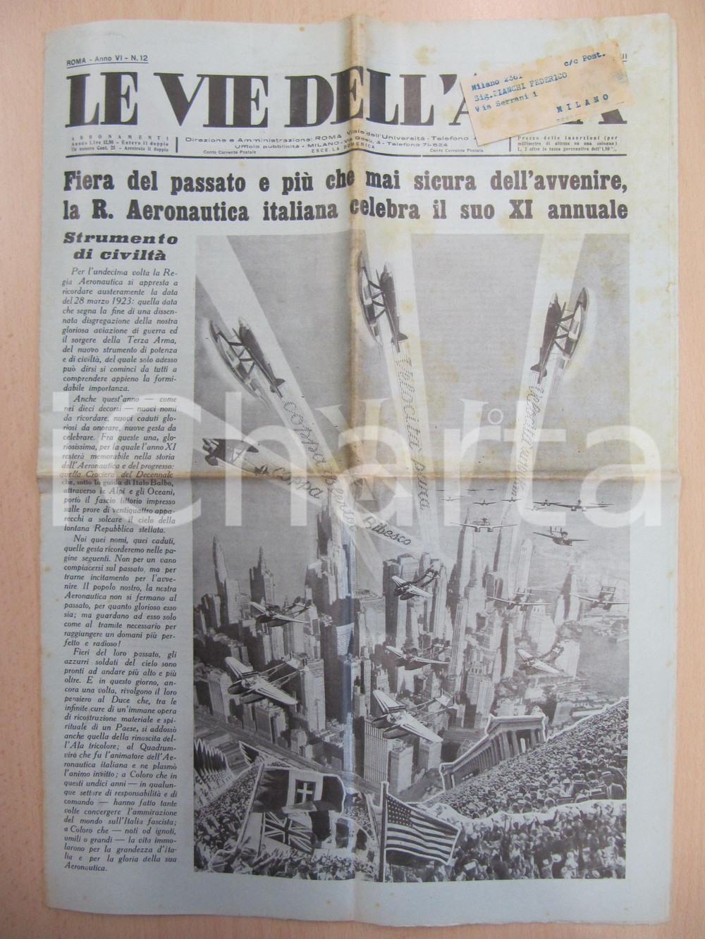 Giornale, rivista storica 1934 LE VIE DELL ARIA Undicesimo anniversario AERONAUTICA Numero speciale 1