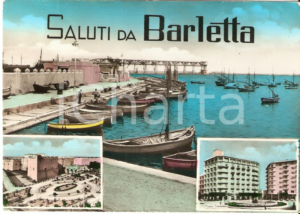 Cartolina originale da collezione 1963 BARLETTA vedutine PIAZZA CONTEDUCA FG VG 1