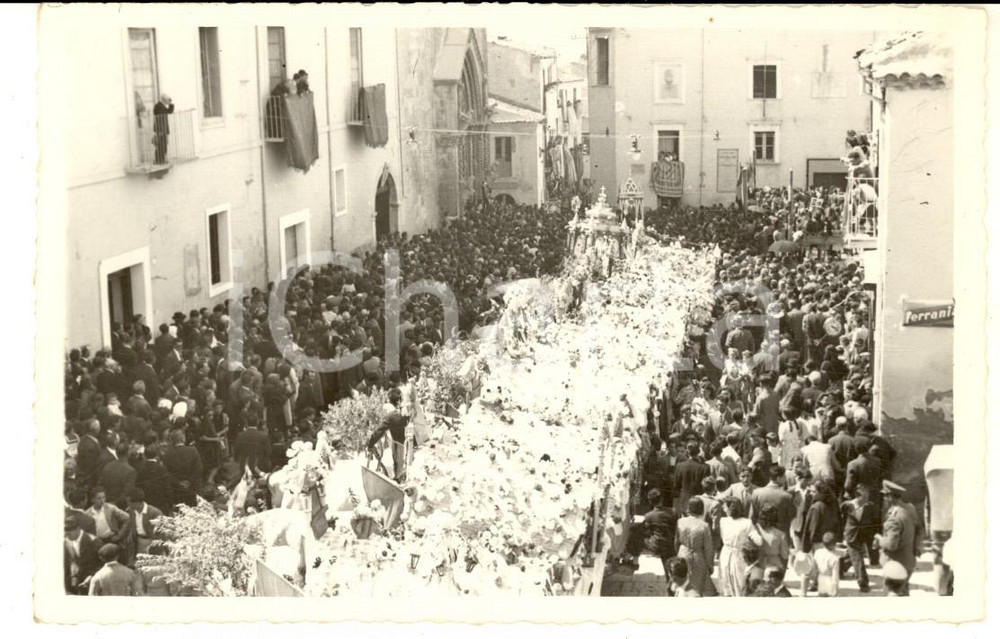 Fotografia d epoca originale 1950 ca LARINO Festa di SAN PARDO  Carri fioriti in processione Foto cartolina 1