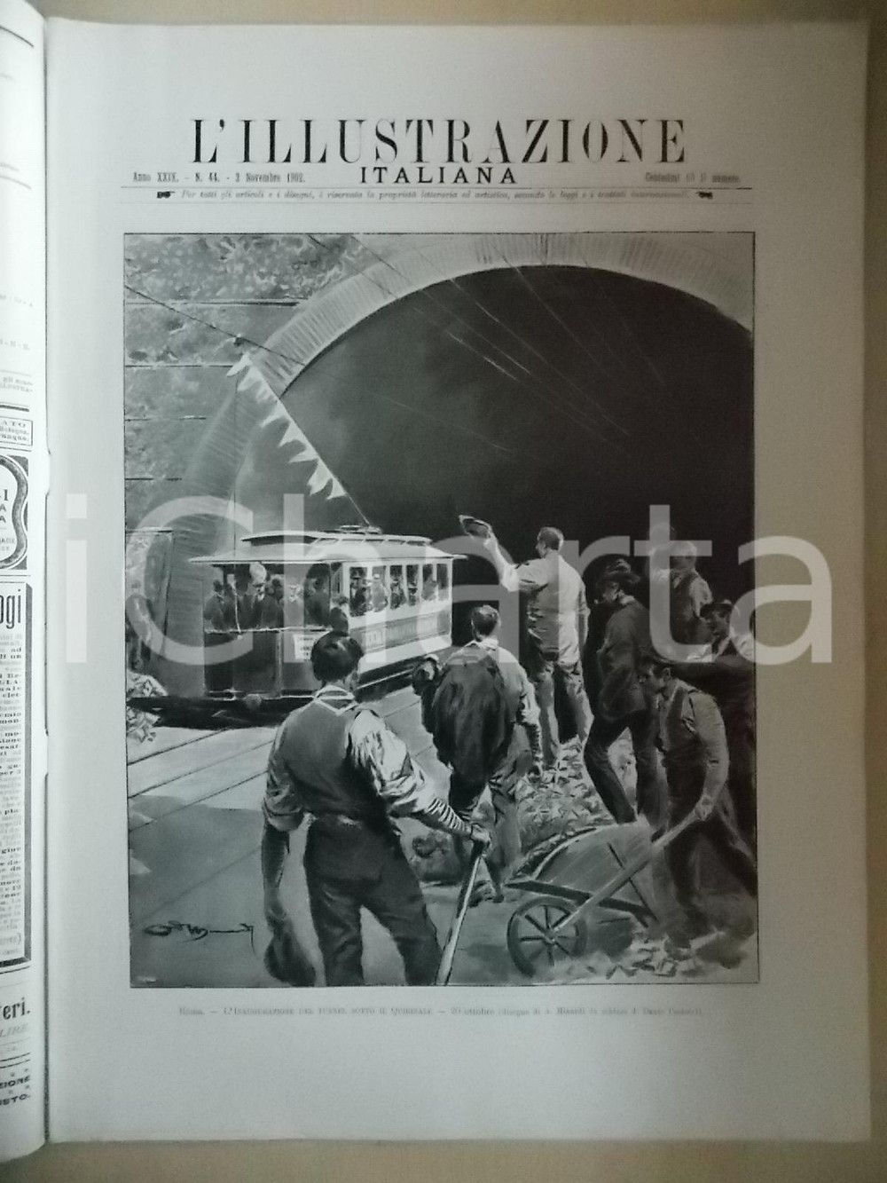 Giornale, rivista storica 1902 L ILLUSTRAZIONE ITALIANA Inaugurazione tunnel QUIRINALE Sovracoperta n. 44 1