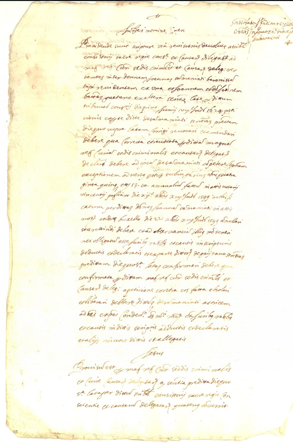Documento originale, autentico 1625 PALERMO Sull eredità pervenuta a donna Giovanna SAMMANIATI Manoscritto 1