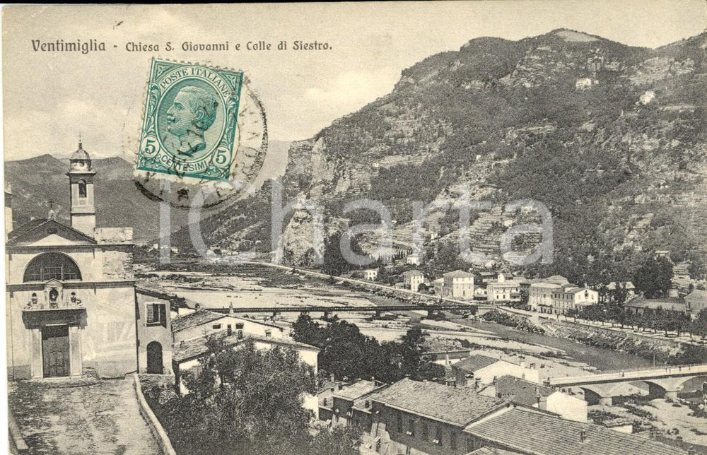 Cartolina originale da collezione 1910 VENTIMIGLIA IM Chiesa di SAN GIOVANNI e Colle di SIETRO Cartolina FP VG 1