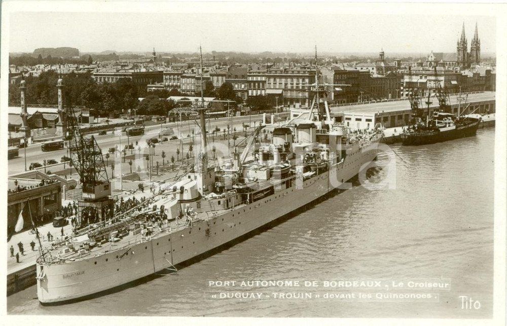 Cartolina originale da collezione 1930 ca BORDEAUX F Le croiseur DUGUAY TROUIN incrociatore Cartolina FP NV 1
