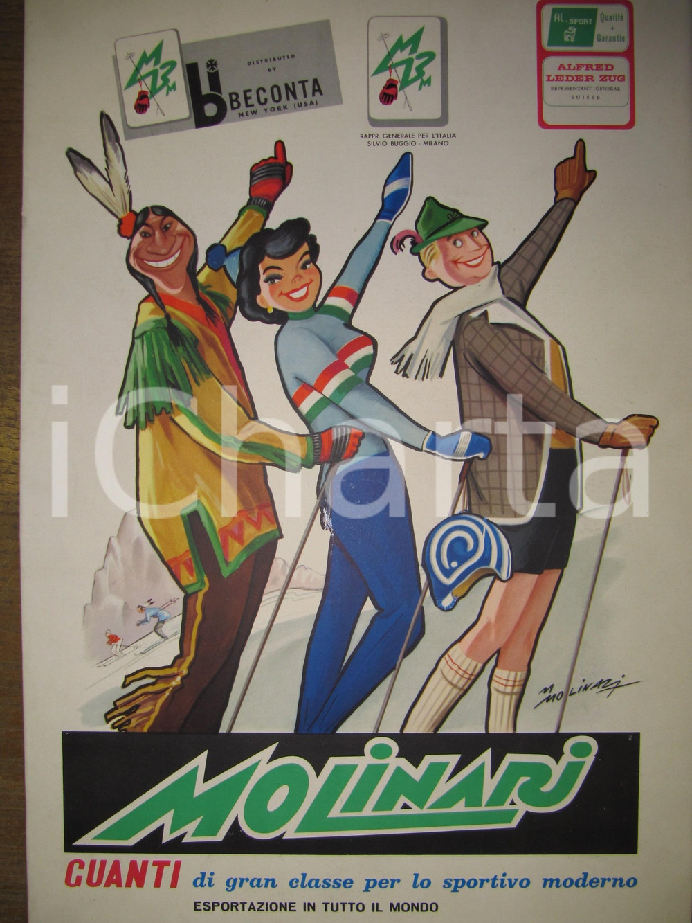 Materiale pubblicitario d’epoca 1960 circa guanti MARIO MOLINARI pannello pubblicitario 1