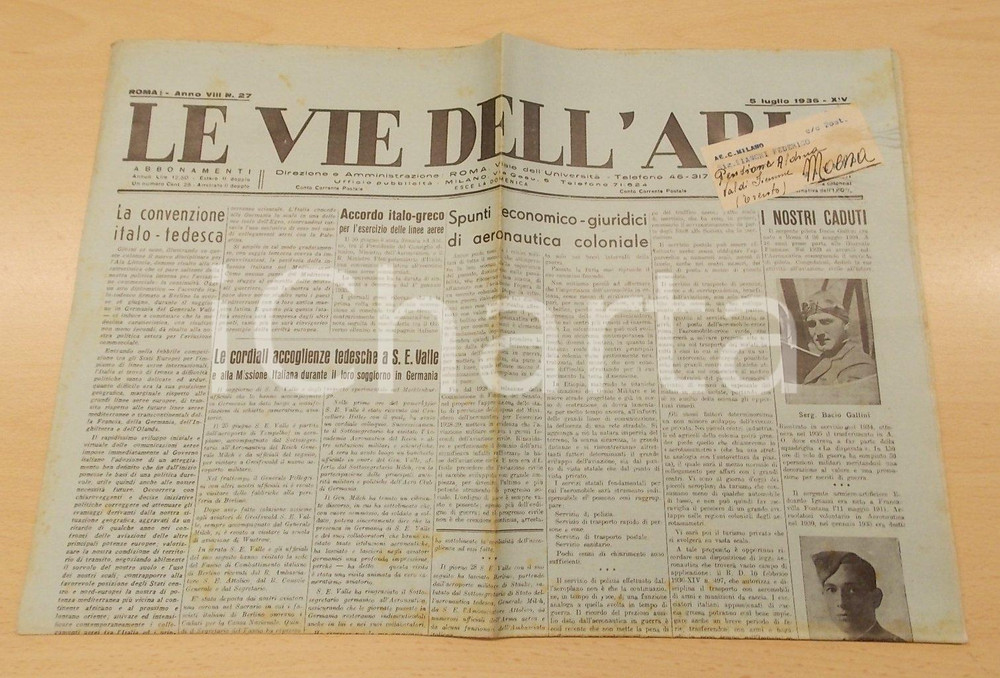 Giornale, rivista storica 1936 LE VIE DELL'ARIA Gen. Giuseppe VALLE visita strutture aeree BERLINO 1