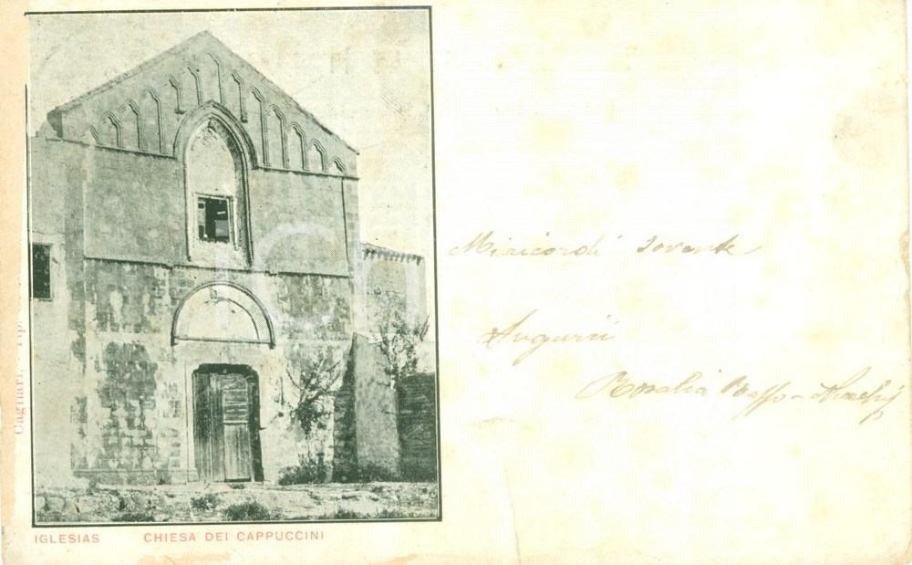 Cartolina originale da collezione 1903 IGLESIAS (CA) Facciata della Chiesa dei Cappuccini *Cartolina FP VG 1