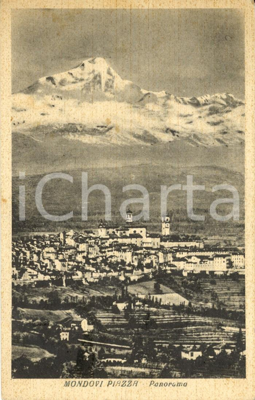 Cartolina originale da collezione 1943 MONDOVI' (CN) Panorama frazione PIAZZA e montagne innevate *Cartolina FP VG 1