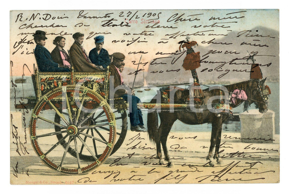 Cartolina originale da collezione 1905 COSTUMI SICILIA - Carro siciliano - Cartolina postale FP VG 1