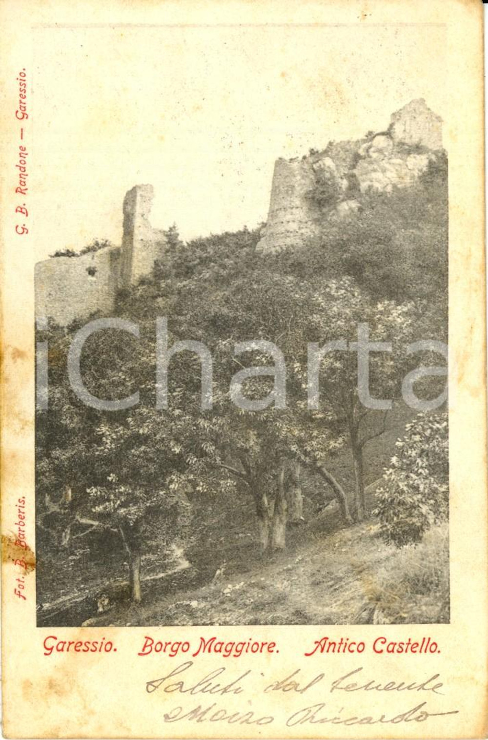 Cartolina originale da collezione 1902 GARESSIO (CN) L'antico castello di BORGO MAGGIORE *Cartolina postale FP VG 1