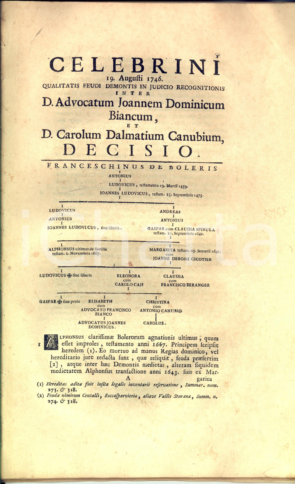 Documento originale, autentico 1746 DEMONTE (CN) Giovanni Domenico Bianco BOLLERIS nuovo feudatario 50 pp. 1