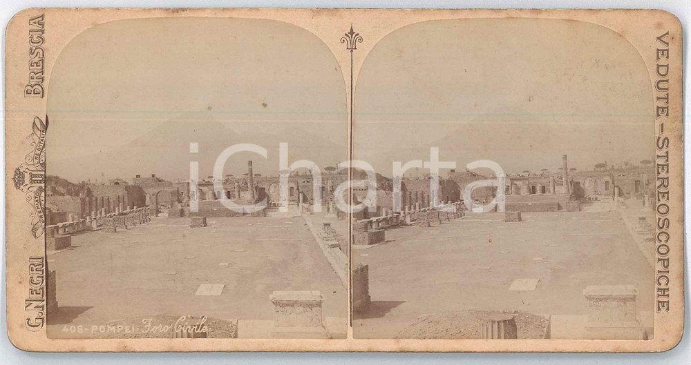 1890 ca ITALIA - POMPEI - Foro Civile - Foto stereoscopica G. NEGRI BRESCIA 408 Fotografia stereoscopica d'epoca, su cartoncino rigido. GOOD/buono  Formato: 18x9 cm originale e autentica 1