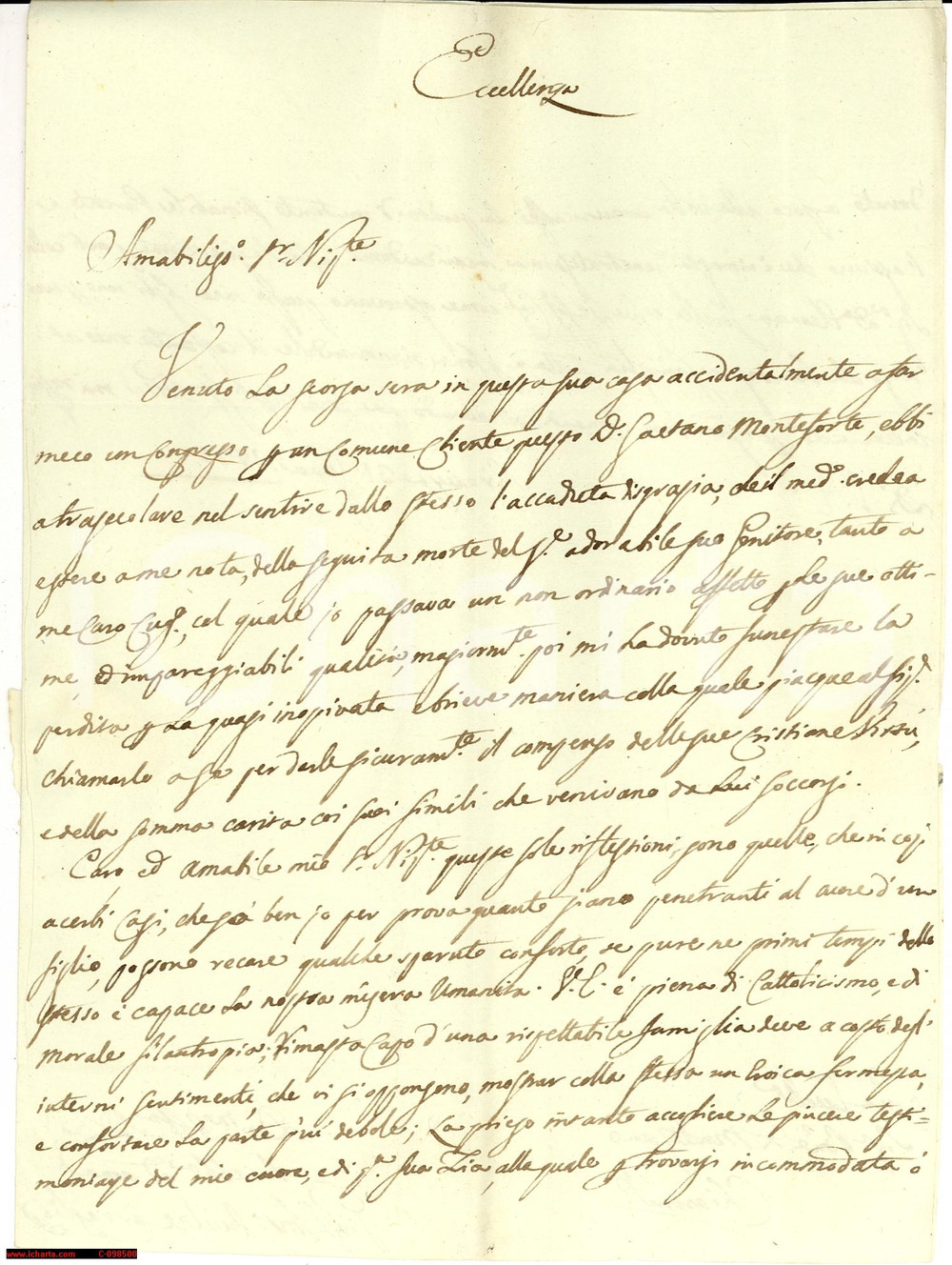 Manoscritto, lettera originale 1825 SIRACUSA Condoglianze Giuseppe Antonio DE CARVALHO Lettera 1