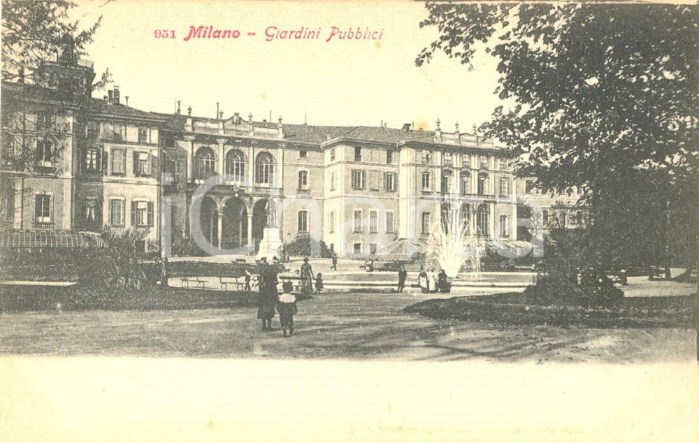 Cartolina originale da collezione 1900 ca MILANO Giardini pubblici PORTA VENEZIA *Animata bambini FP NV 1