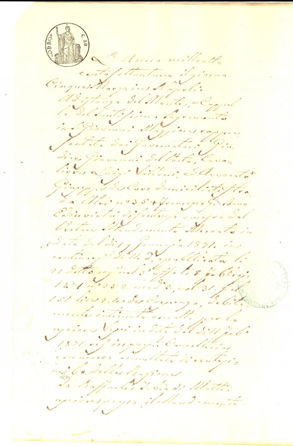 Documento originale, autentico 1871 NAPOLI Intimazione a Vincenzo e Luigi DE FRANCESCO condannati per debiti 1