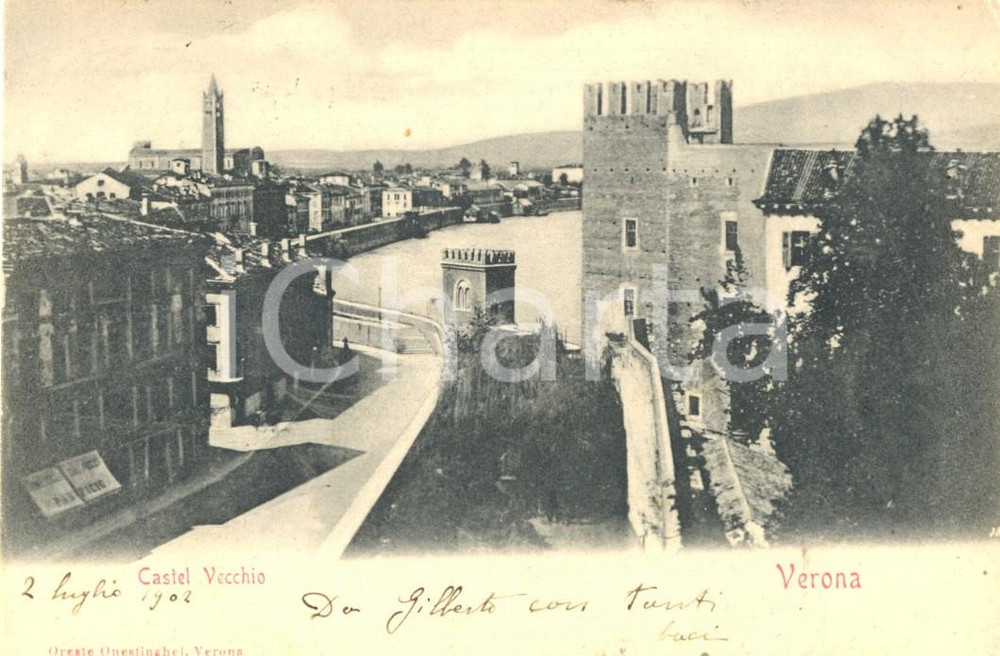 Cartolina originale da collezione 1902 VERONA Castel Vecchio *Cartolina ad Albertina DE LA FOREST DE DIVONNE 1