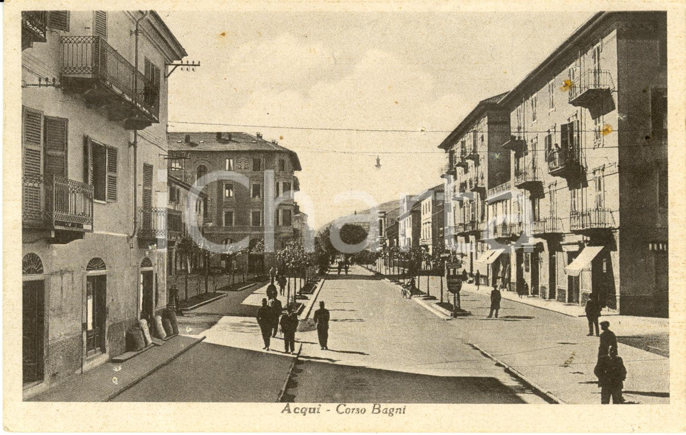 Cartolina originale da collezione 1943 ACQUI TERME (AL) Veduta di corso BAGNI *Cartolina FP VG DANNEGGIATA 1
