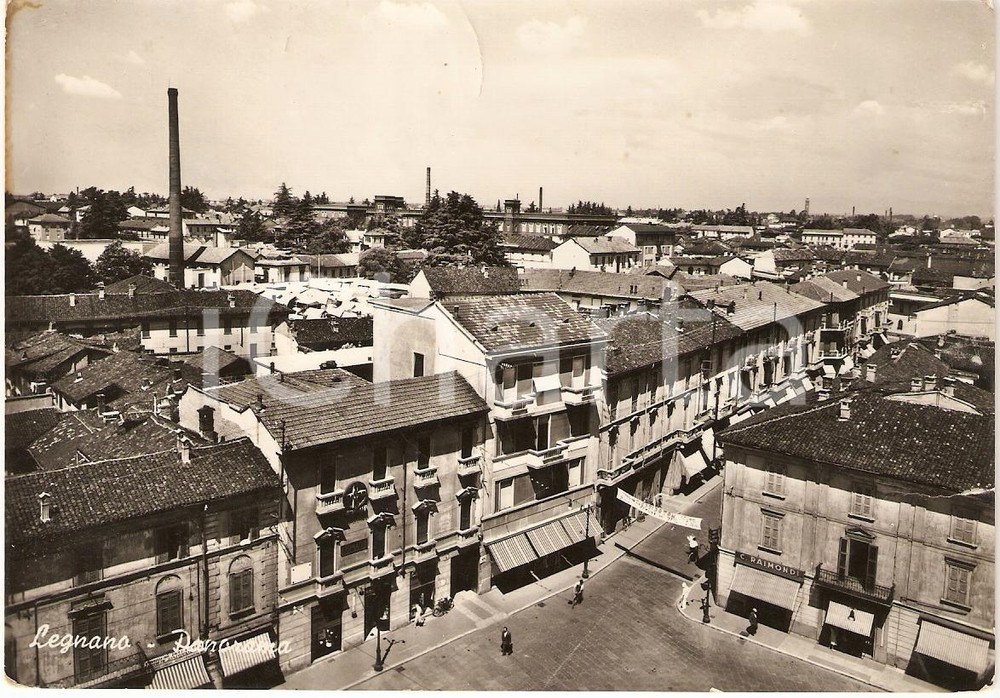 Cartolina originale da collezione 1953 LEGNANO MI Veduta aerea della cittÃ  Cartolina animata DANNEGGIATA FG VG 1