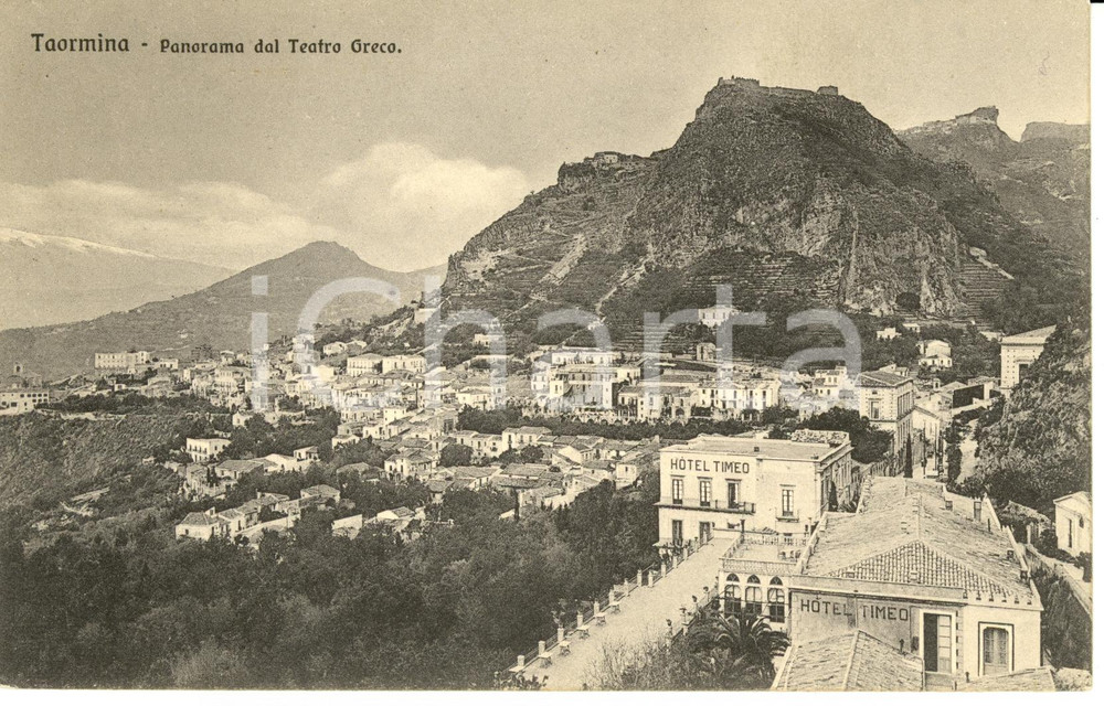 Cartolina originale da collezione 1920 ca TAORMINA ME Panorama dal Teatro Greco con Hotel TIMEO Cartolina FP NV 1