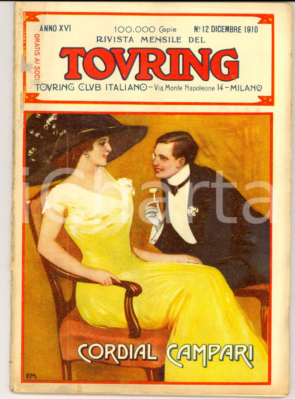 Giornale, rivista storica 1910 TOURING CLUB I saloni dell automobile Anno XVI nÂ°12 DANNEGGIATA CAMPARI 1