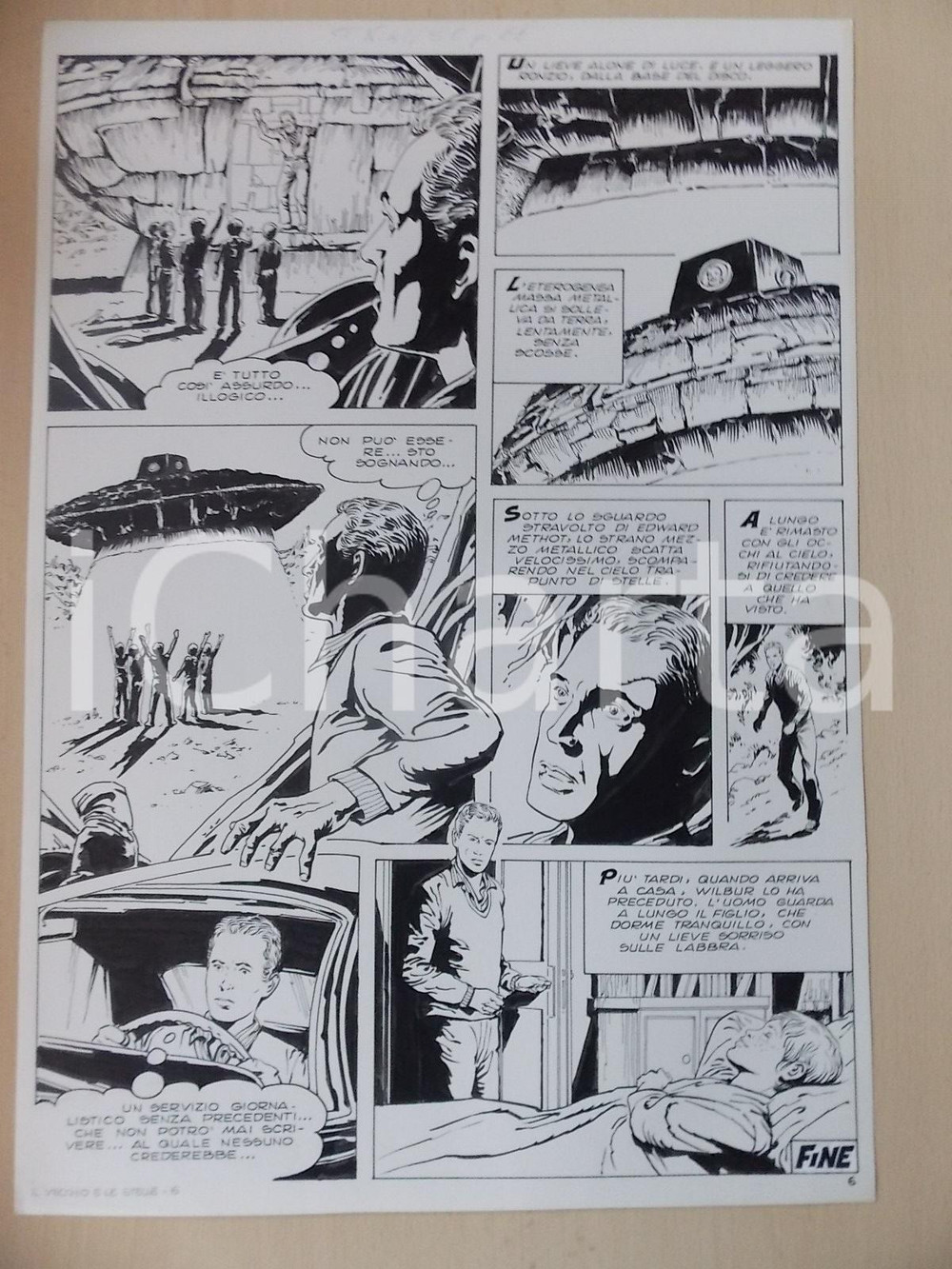 Opera d’arte autentica 1970 ca IL VECCHIO E LE STELLE Luciano Bernasconi UFO decolla Tavola originale 1