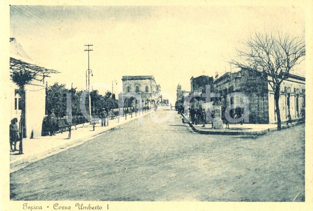 Cartolina originale da collezione 1940 ca ISPICA RG Veduta di corso UMBERTO I Cartolina postale ANIMATA FG NV 1
