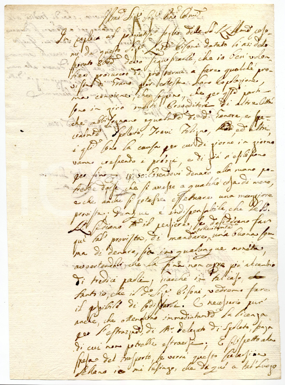 Documento originale, autentico 1800 AREA DI PERUGIA Sull'aumento del prezzo del grano per la popolazione 1