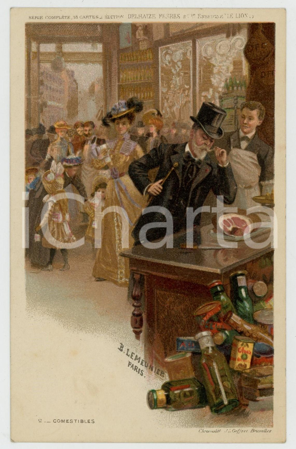 1910 ca Artist Basile LEMEUNIER - DELHAIZE Frères - Comestibles *Postcard n°2  Cartolina postale d'epoca, non viaggiata.CONDIZIONI: GFORMATO: FP    originale e autentica 1