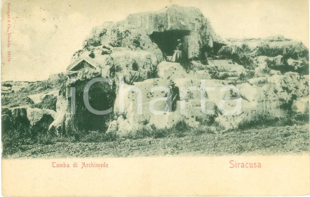 Cartolina originale da collezione 1900 ca SIRACUSA Pastori sulla tomba di ARCHIMEDE *Cartolina postale FP VG 1