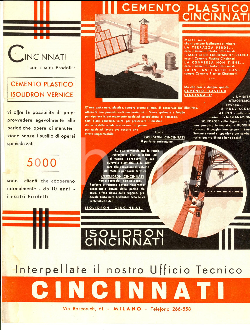 Materiale pubblicitario d’epoca 1950 ca MILANO Compagnia Italiana CINCINNATI ISOLIDRON Volantino 1