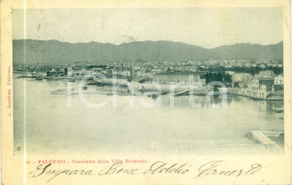 Cartolina originale da collezione 1900 ca PALERMO Panorama dalla Villa BELMONTE Cartolina FP VG 1