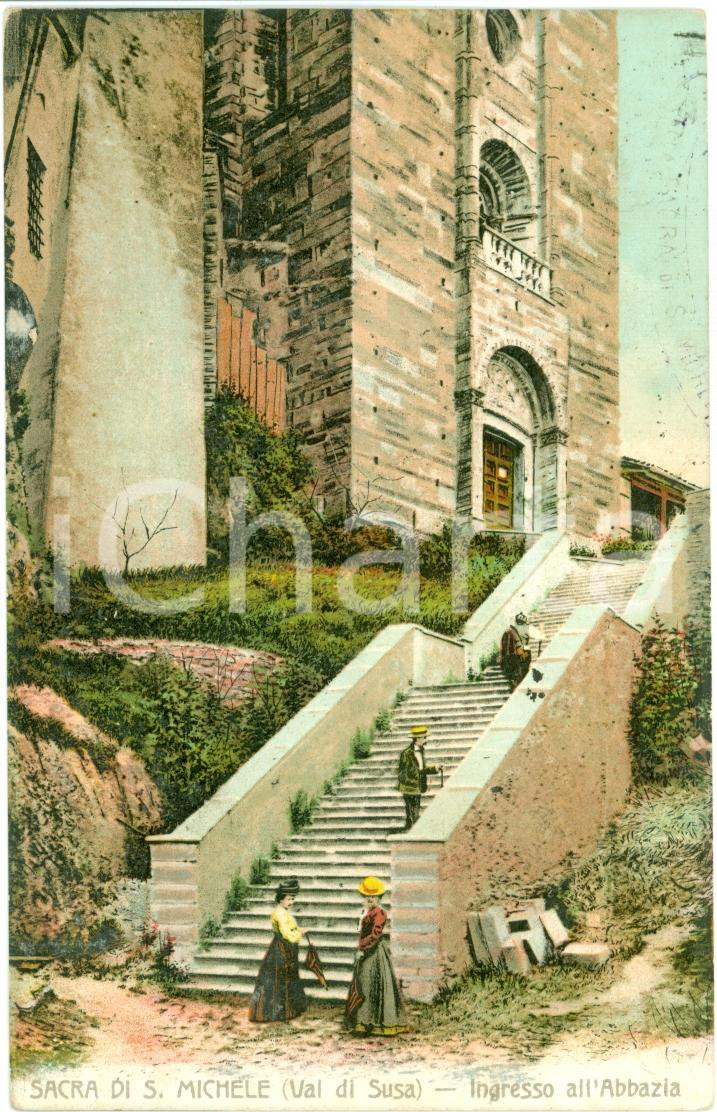Cartolina originale da collezione 1912 VAL DI SUSA La Sacra di SAN MICHELE Illustrata colori Cartolina FP VG 1