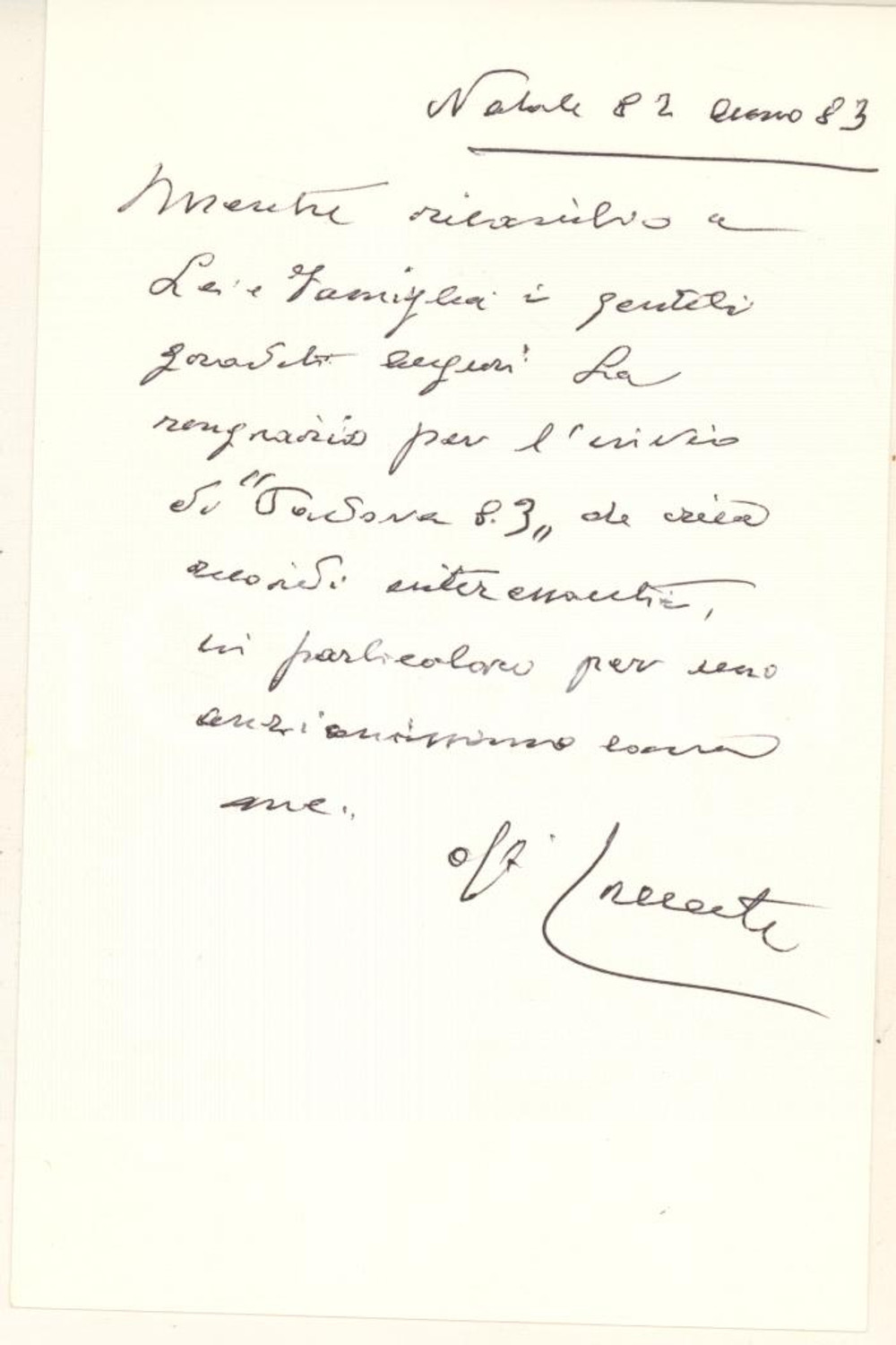 Autografo originale 1983 PADOVA Cesare CRESCENTE  Biglietto auguri di Natale AUTOGRAFO 1