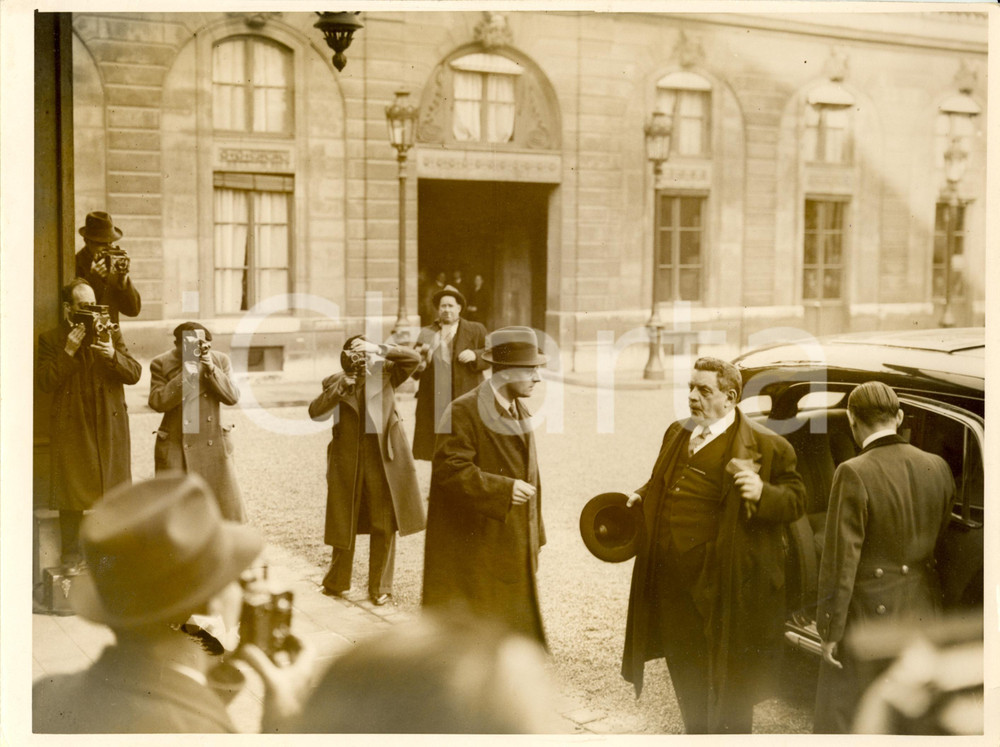 Fotografia d epoca originale 1938 PARIGI F Edouard HERRIOT lascia ELISEO dopo dimissioni governo Foto 1