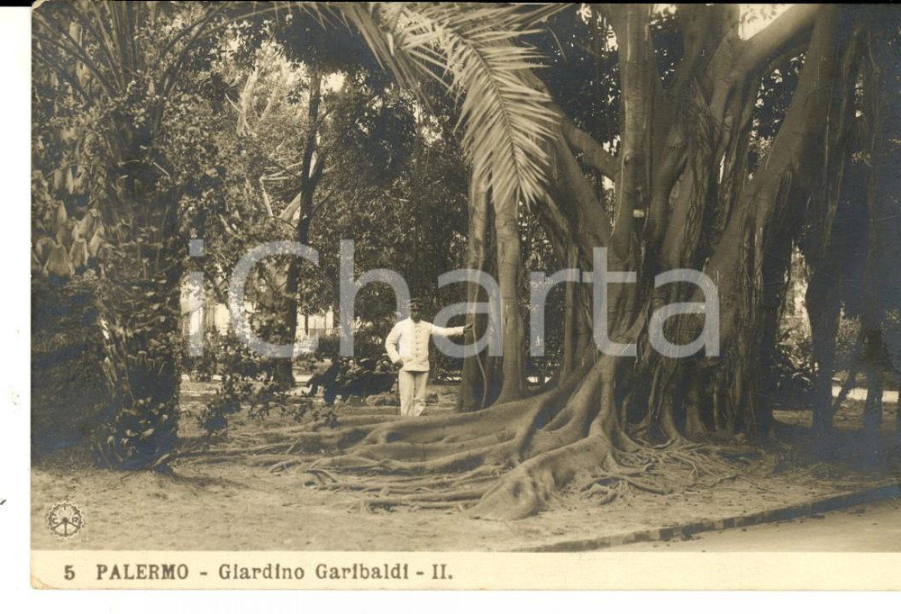 Cartolina originale da collezione 1913 PALERMO Giardino Garibaldi Cartolina DE ROMANO a Carolina MARSENGO BASTIA 1